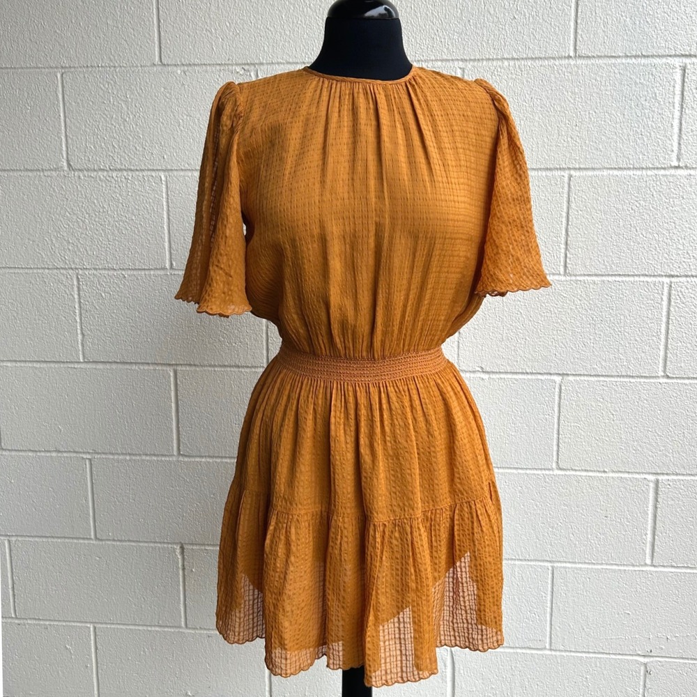 Vanessa Bruno Seereeker Gathered Mini Dress Brown Silk Mixed Flowy Boho